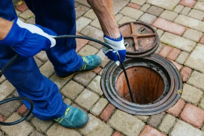 Plumber cleaning an outdoor sewer drain in Moorpark